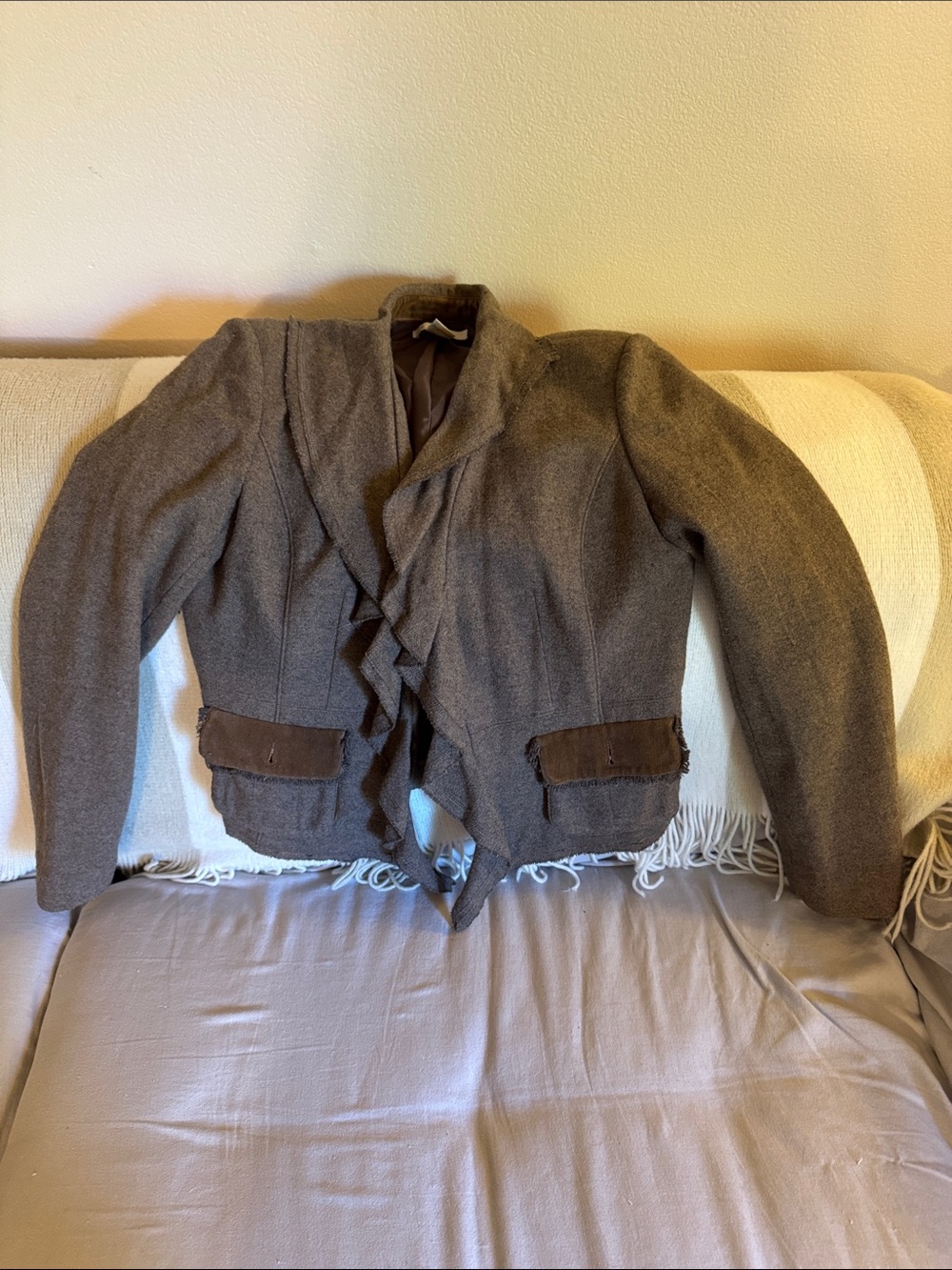 Tailored Brown Ruffle-Front Women's Jacket